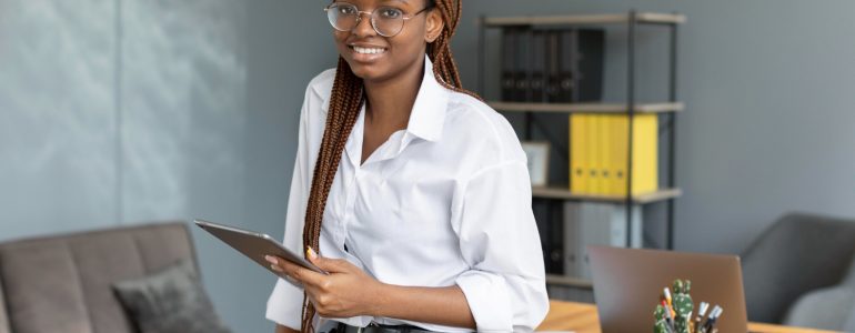 Young Woman Holding Tablet Work