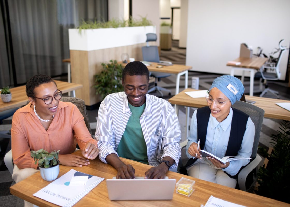 Male Employee Getting Used His New Office Job Along With Female Colleagues
